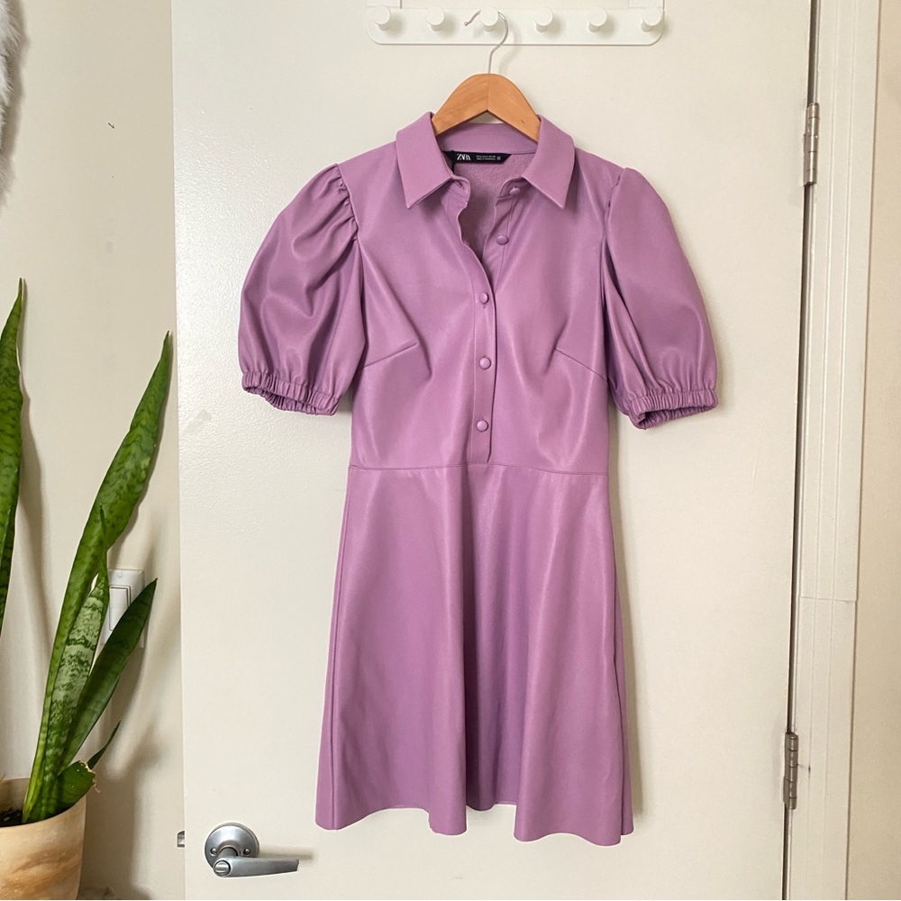 Zara Women's Purple Puff Sleeve Dress